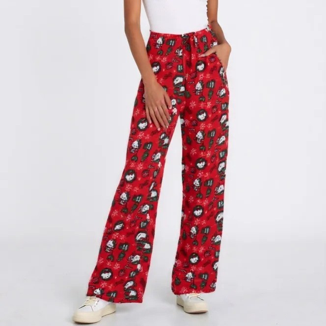 Cartoon Cat Flannel Pajamas Women's Autumn and Winter New Coral Velvet Thickeneded Fleece-Lined Warm Casual Home Pants
