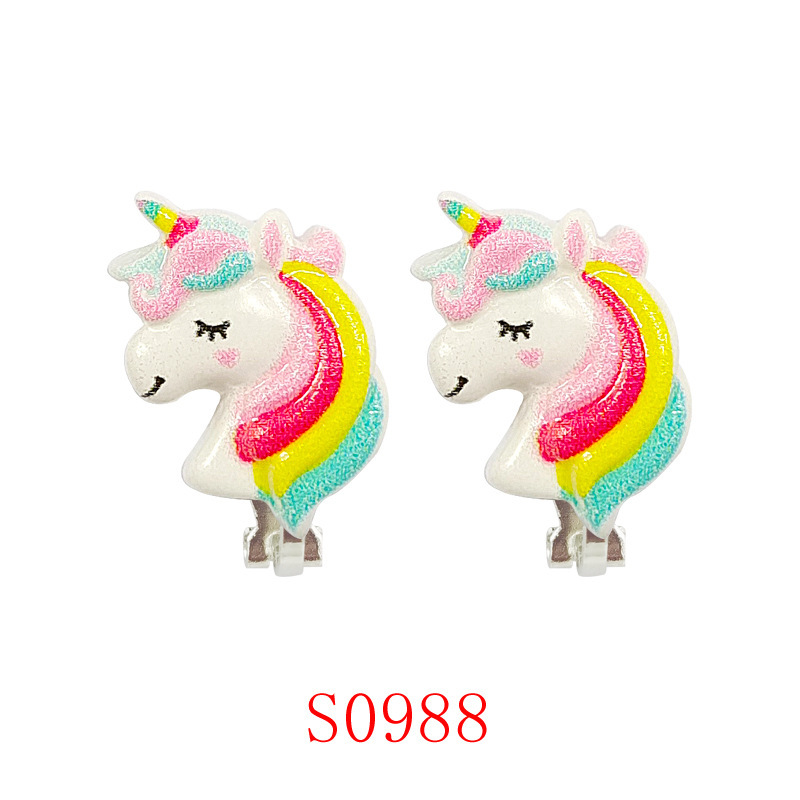 [Can] Children's Cute Earrings Cartoon Resin Pierced Ear Clips Little Girl Short Anti-Pain Earrings Ear Clips