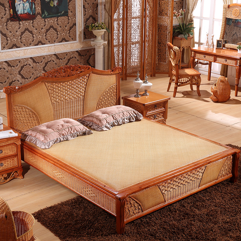 Factory Direct Sales Real Rattan Bed, Rattan Bed, Solid Wood Bed, Rattan Bed, Double Bed, Single Bed, Real Rattan 1.8m Bed