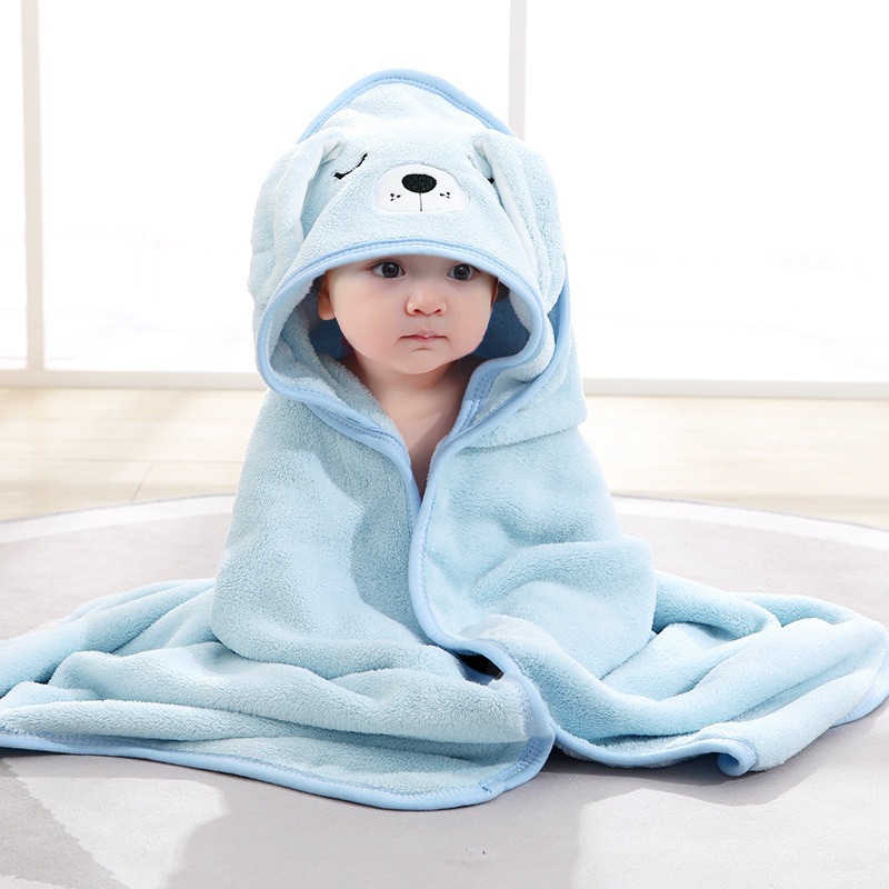 Coral Velvet Baby Cloak Bath Towel Cartoon Cloak Mother and Baby Blanket Coral Velvet Soft Bath Hooded Baby Blanket