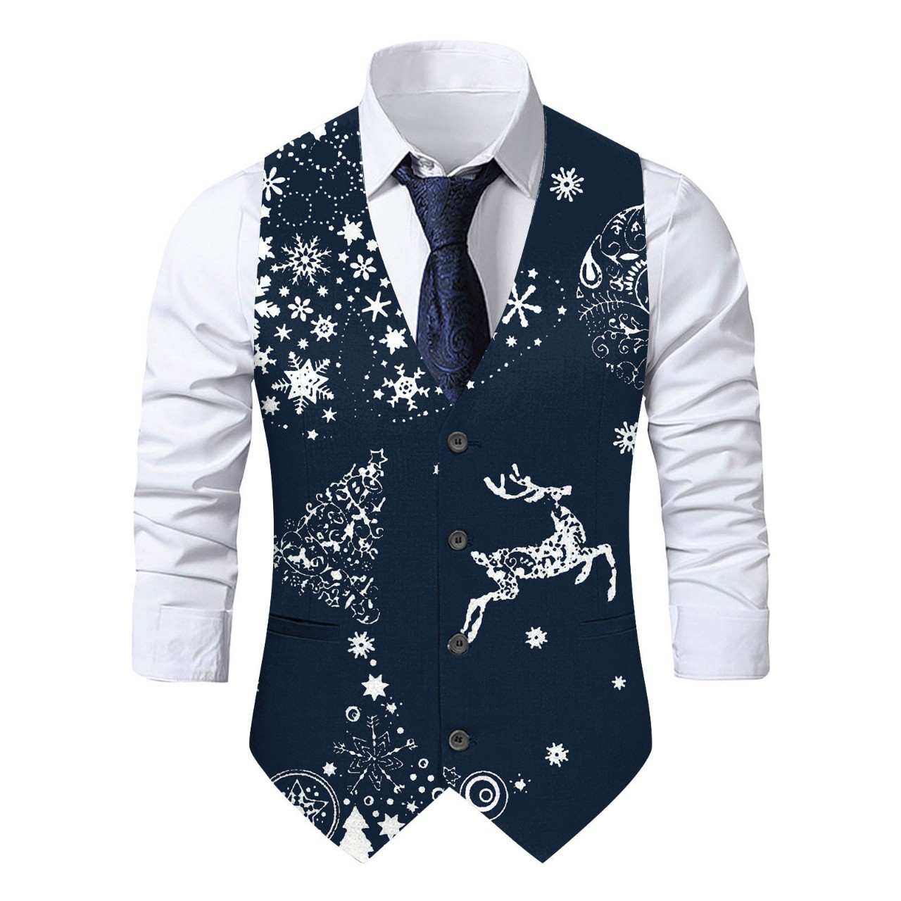2023 Men's Christmas Random Print Suit Vest European and American Style Party Gentleman Style Slim Fit European and American Trend