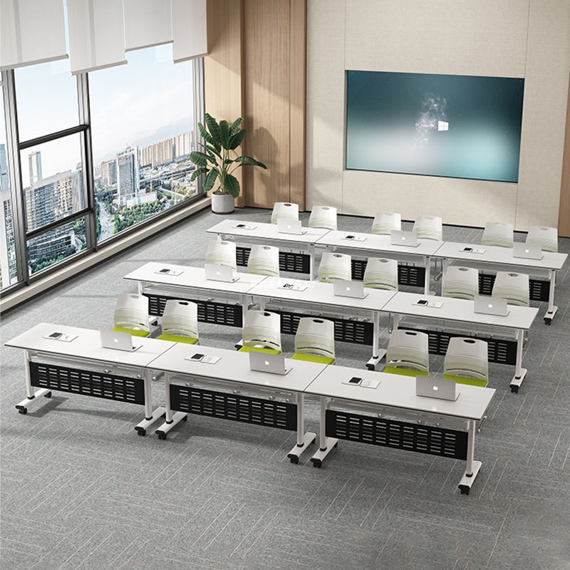 Movable Splicing Long Table Folding Training Table and Chairs with Wheels Multi-Functional Desk Conference Room Table and Chair Combination