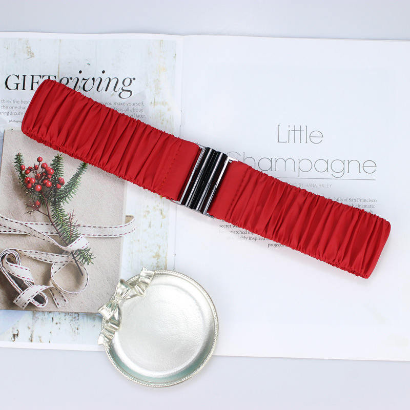 Down jacket belt women's new pleated matte elastic elastic belt simple all-match soft cloth waist coat waist seal