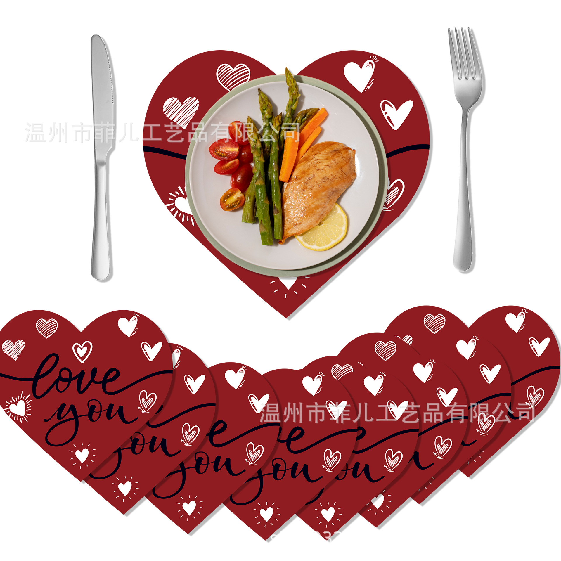 Ca103 Red Heart Decorative Special-Shaped Placemats Party Decoration Tableware Valentine's Day Disposable Lace Placemats