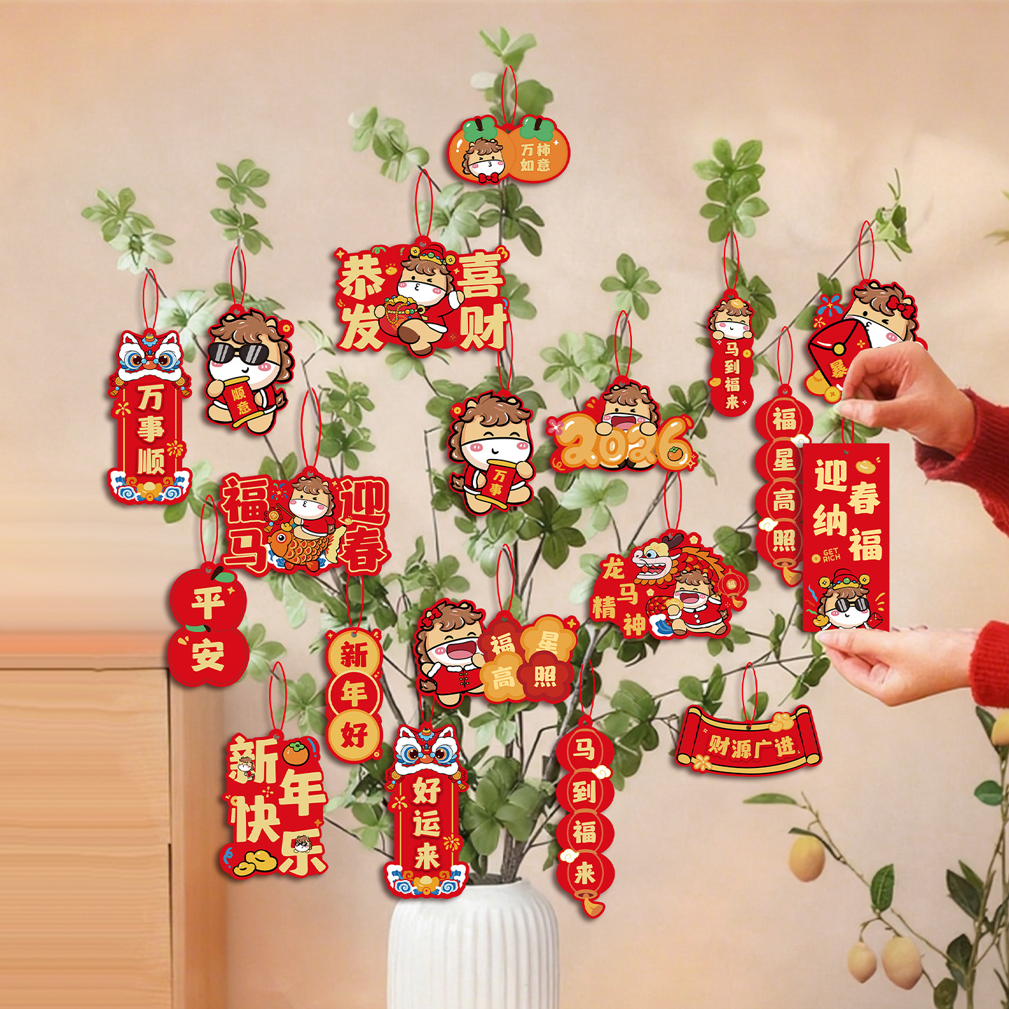 Новогодние украшения 2026 Год Лошади Бонсай подвесные ornaments украшения для весеннего фестиваля новогодние комнатные растения коллекция новогодних товаров и украшений