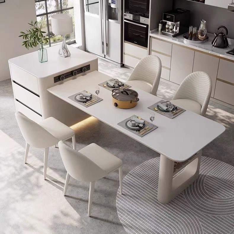 Cream Style Retractable Island Dining Table Slate Tea Table Tea Table Integrated Dining Table and Chairs Light Luxury High-End Combination Simple Home