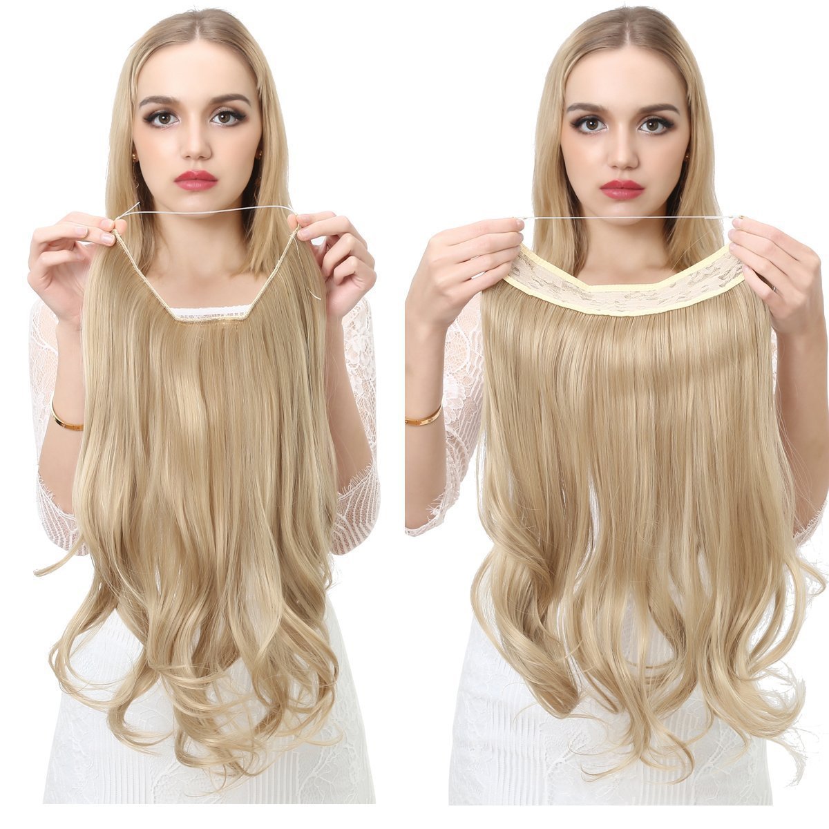 Cross-border European and American wig one-piece hair quantity multiple U-shaped hair extension female fishing line wig invisible natural long curly hair