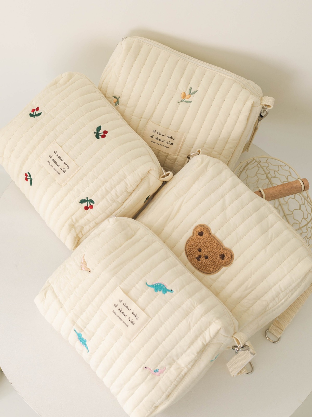 in stock South Korea ins2021 New Zipper Embroidery Yan Cotton Mummy Bag Baby Trolley Hanging Bag Diaper Bag
