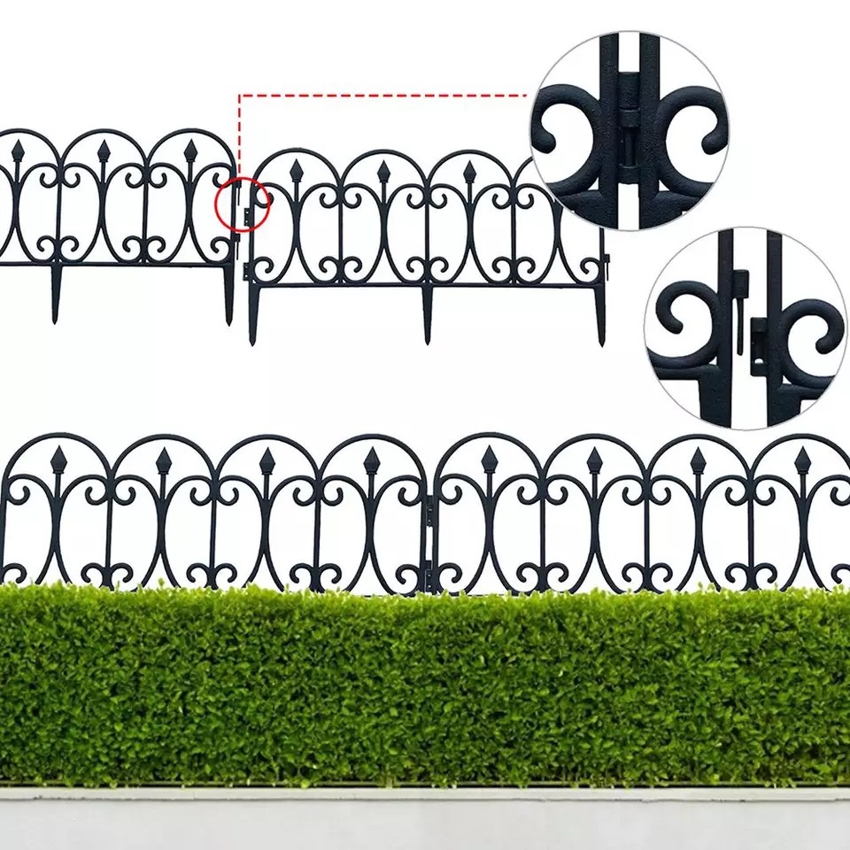 Factory plastic fence imitation stone garden fence insert black fancy fence garden decoration garden plastic fence insert
