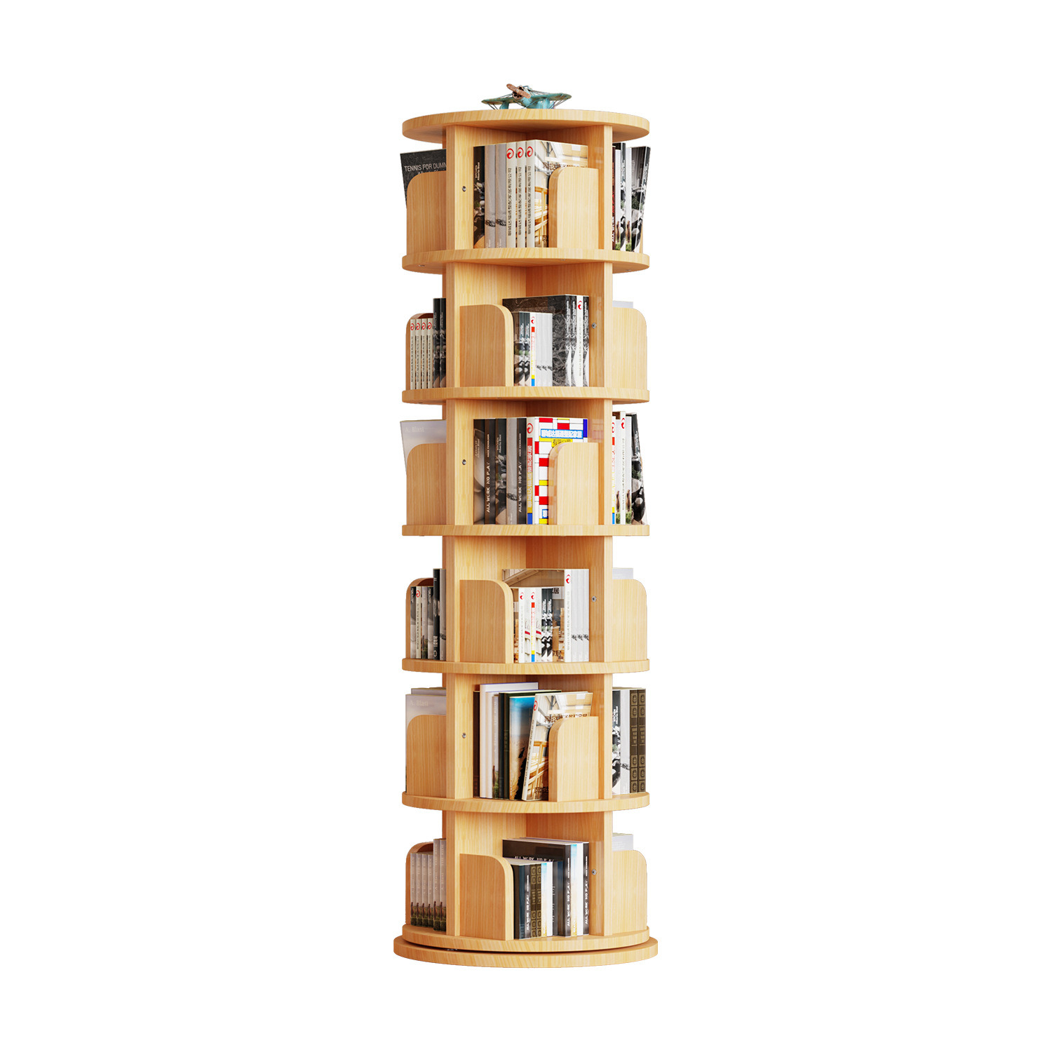 360-degree rotating solid wood bookshelf bookcase space-saving children's floor picture book rack home student simple storage rack
