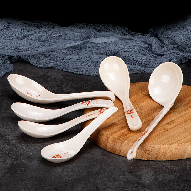Qiucao imitation porcelain fast food restaurant spoon Chinese straight handle spoon plastic soup spoon melamine rice spoon curved handle spoon spoon spoon tableware