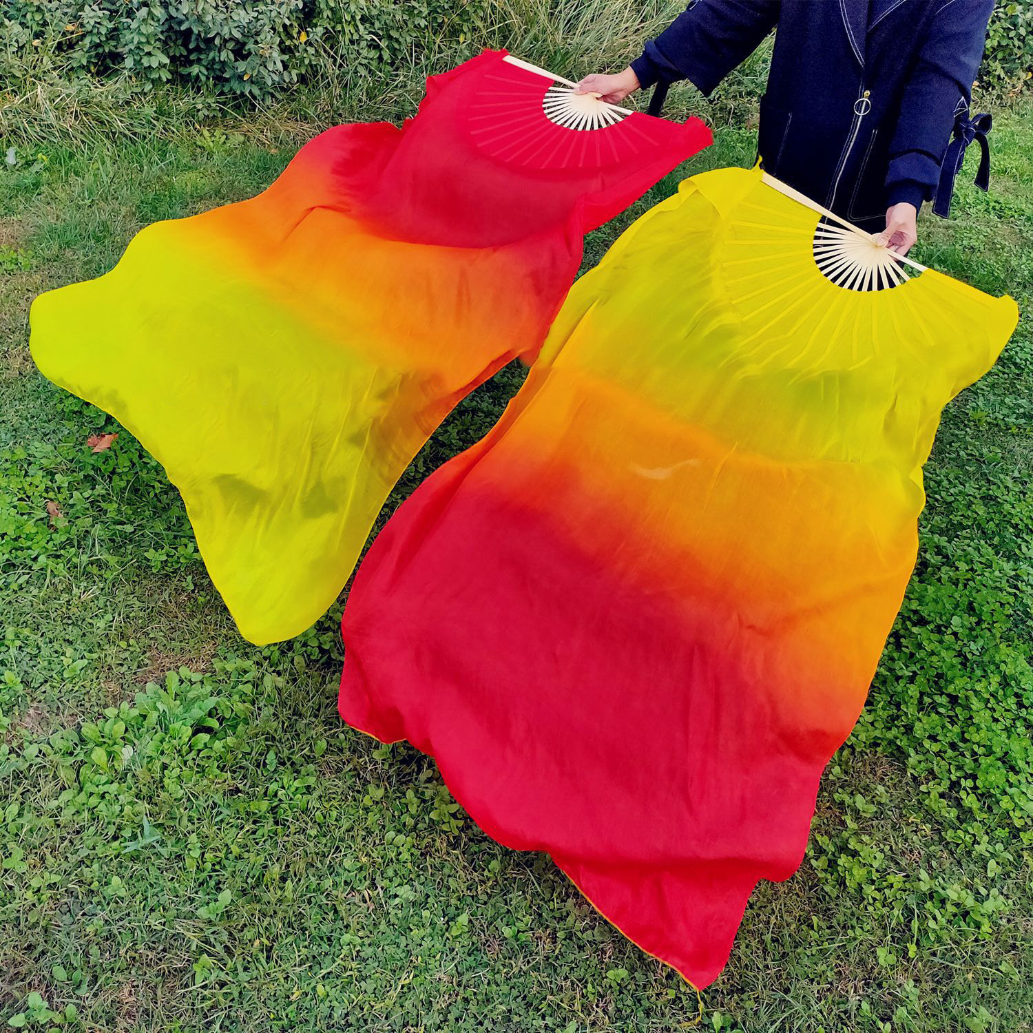 Танцевальный вентилятор янко цветной вентилятор удлиненный трехцветный градиентный вентилятор для квадратного танца длинный шелковый вентилятор большой вентилятор шелковый вентилятор для танца живота