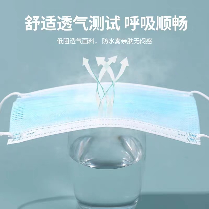 Factory wholesale in stock ear-mounted disposable mask three-layer protective dustproof blue breathable adult independent packaging