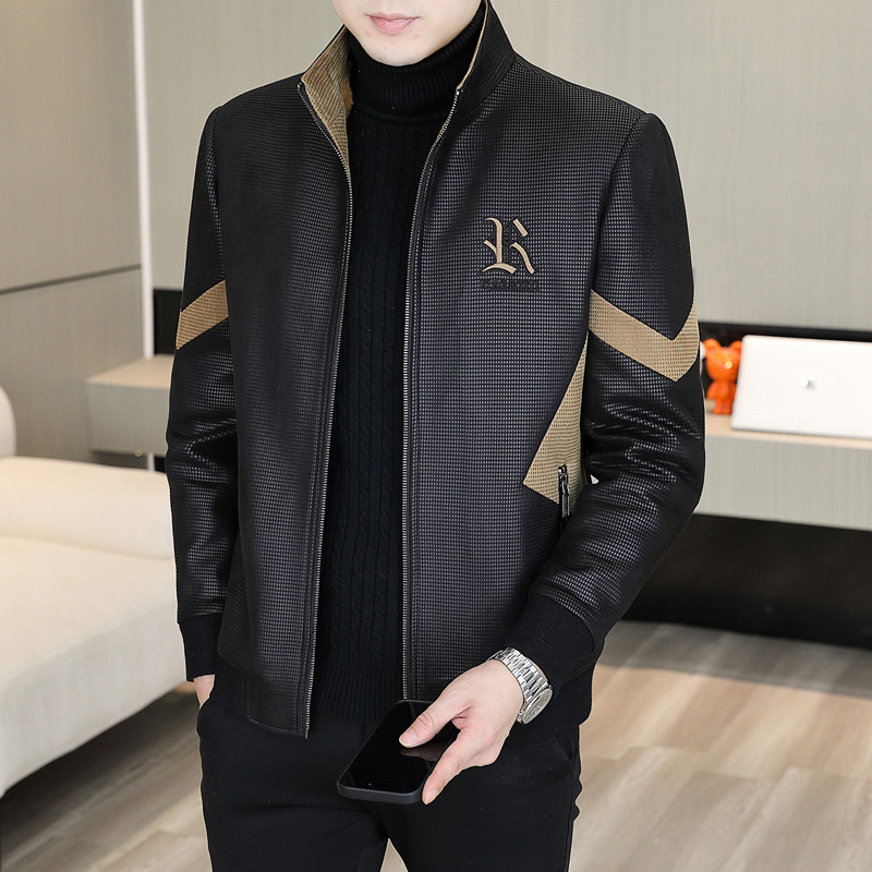 New Stand Collar Jacket for Men 2025 Autumn and Winter Fleece Thickened Versatile Embroidered Casual Jacket Top