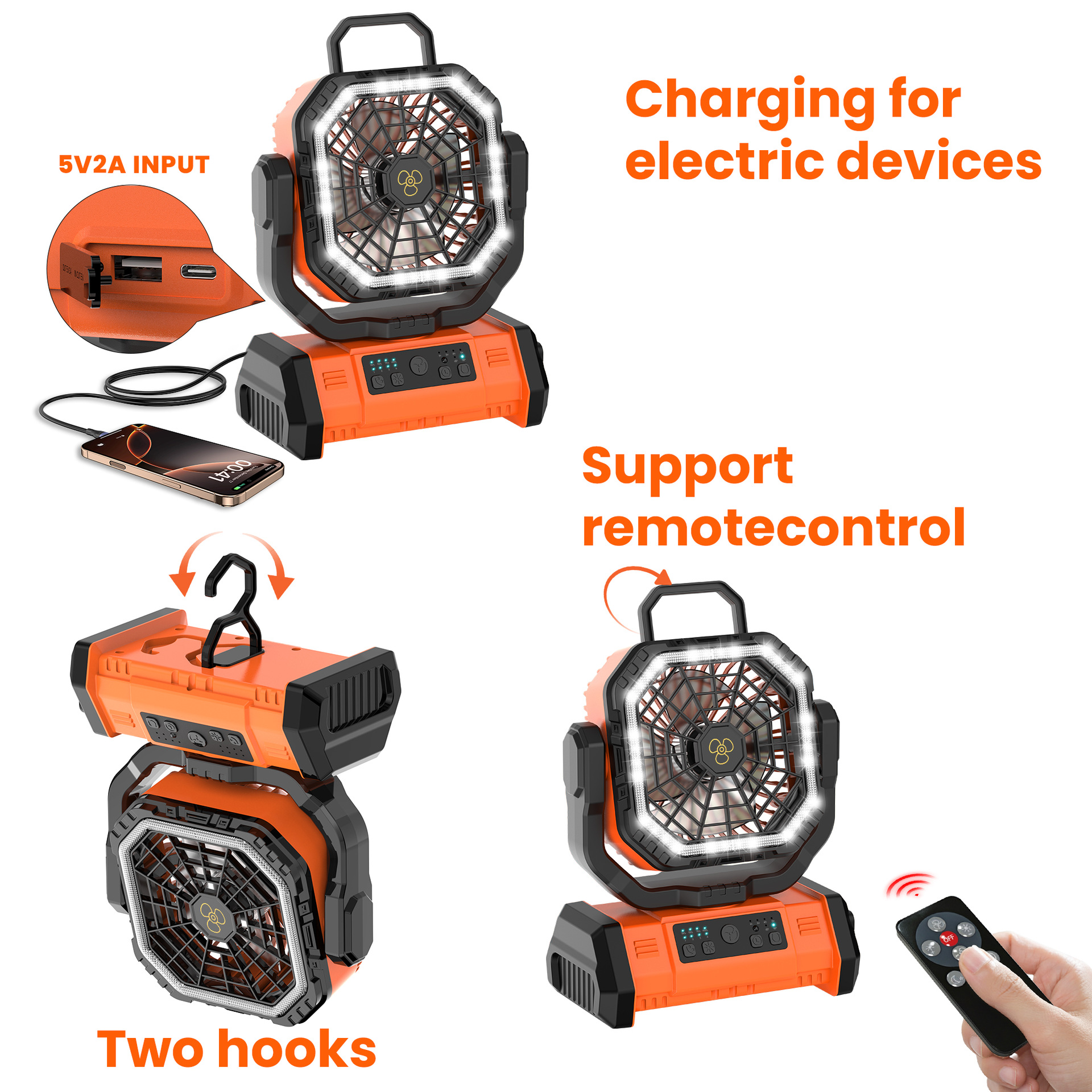 2026 Cross-Border New Camping Tent USB Fan Remote Control Portable High Wind Charging Outdoor Fan Lighting