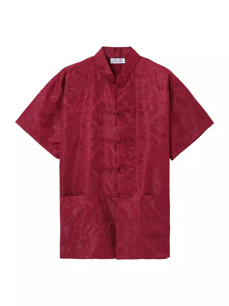 Wholesale Dropshipping Satin Embroidery Internet Celebrity Chinese Style Hanfu Silk Men's Short-Sleeved Tops Chinese Style Ancient Tang Suit