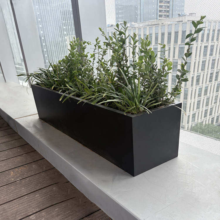 Terrace Outdoor Stainless Steel Flower Box Customized Outdoor Street Square Rectangular Flower Box Customized Iron Fence Flower Bed