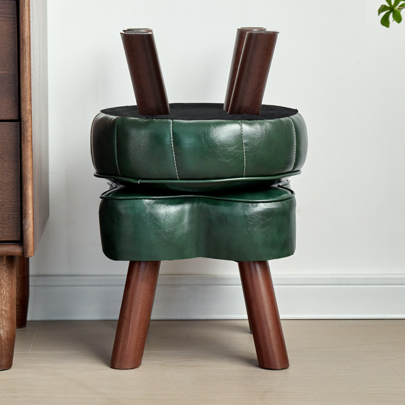 Stool Household Low Stool Living Room Sofa Stool Solid Wood Bench Door Shoe Changing Stool Creative Soft Bag Sitting Stool Simple Leather Stool