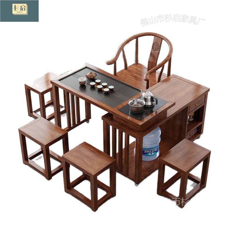 Solid Wood Balcony Rotating Tea Table and Chair Combination Household Mobile Tea Table Drinking Tea Table Small Tea Table Kettle Set