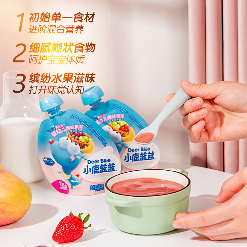 Deer blue blue baby puree infant fruit puree six months baby complementary food plum puree suction bag 108g