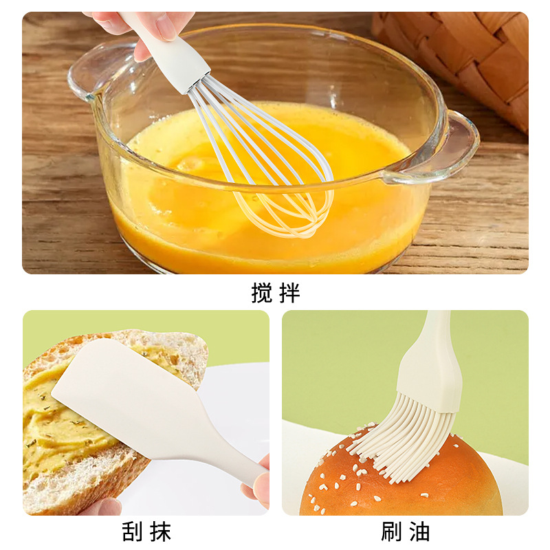 in stock small size one silicone oil brush scraper egg beater 3 piece set household cream scraper baking tool suit