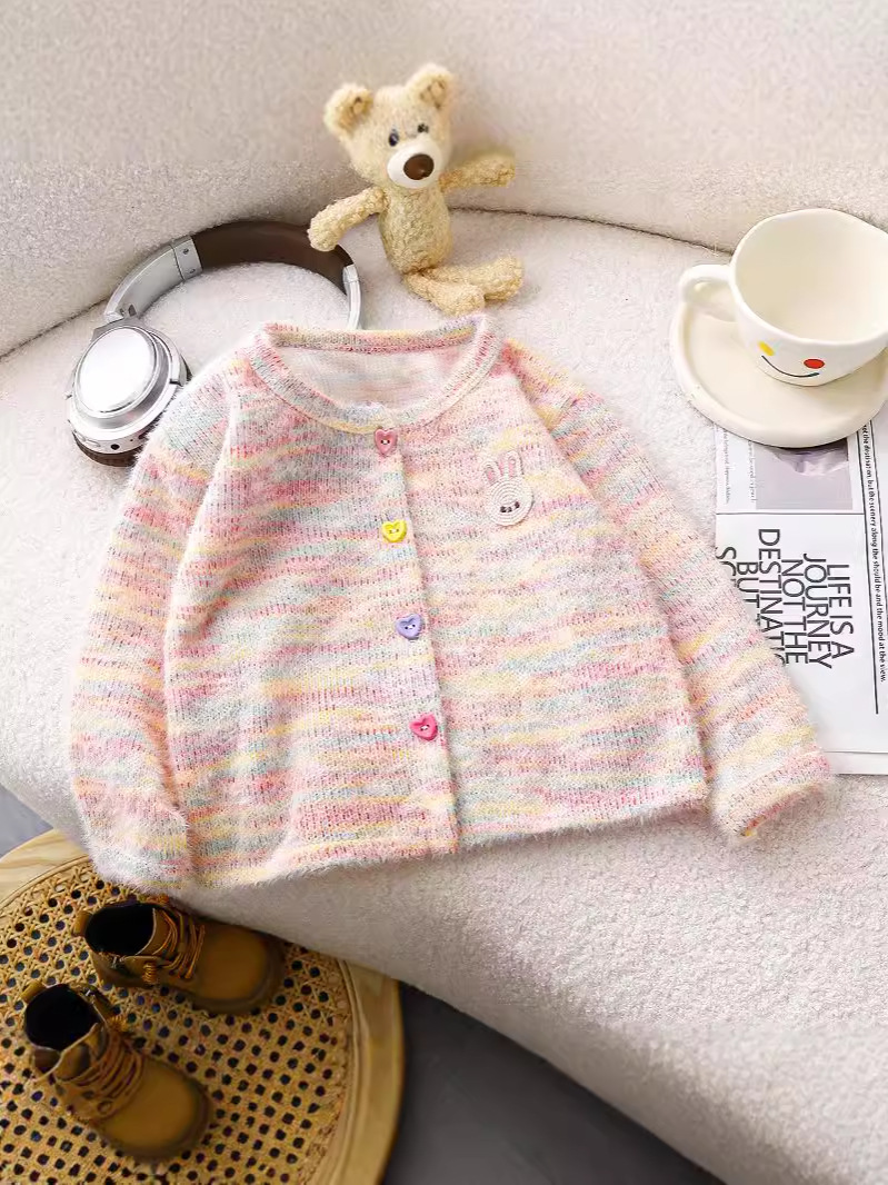 2024 New Autum Style Girls' Style Knitted Cardigan Korean Style Versatile Fashionable Colorfulful Fur Top