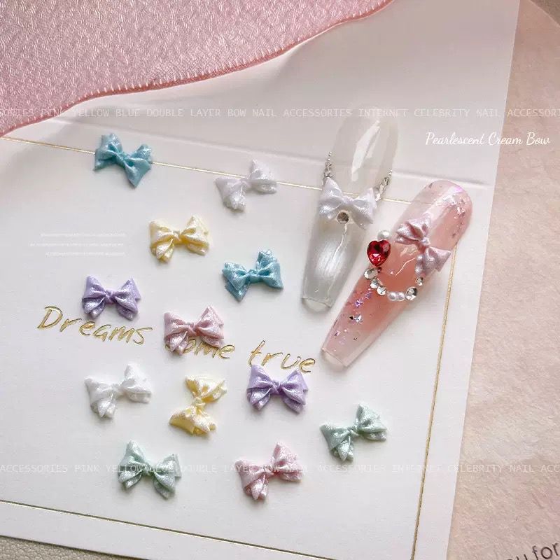 Bow Nail Art Jewelry Fine Glitter Mermaid Macaron Color Resin Accessories DIY Nail Hairpin Accessories Wholesale