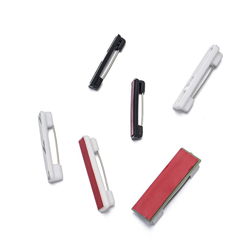 White Plastic Pin Name Tag Work Badge with Adhesive Backing Black Plastic Simple Pin Jewelry Accessories Brooch Corsage Holder