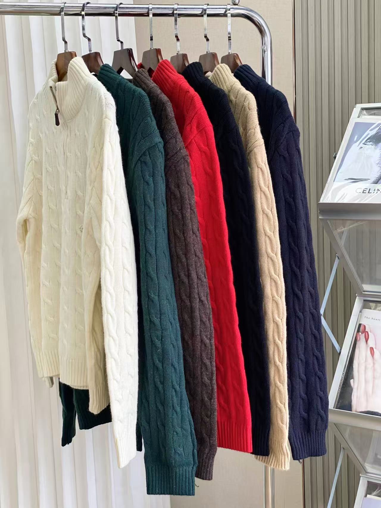 Three-Label Fully Scannable Rl Small Horse Embroidery Half-Zip Sweater 90% Wool + 10% Cashmere Unisex