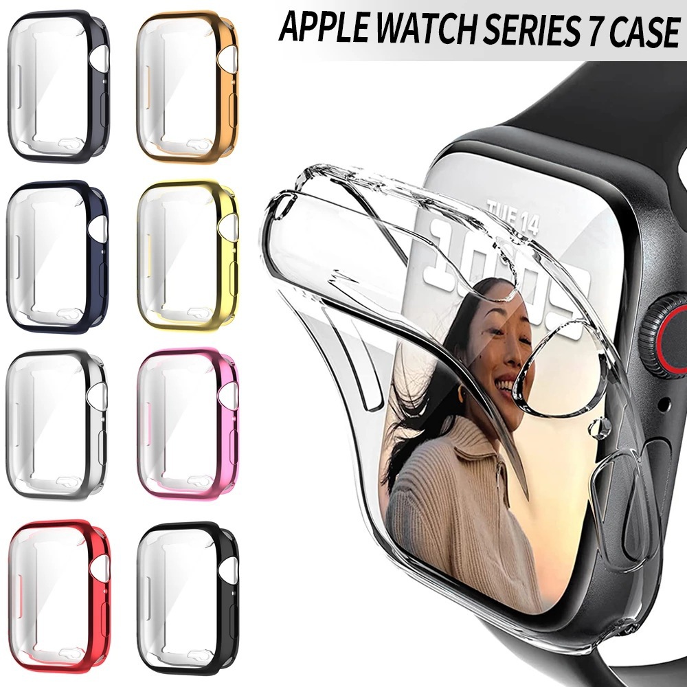 Suitable for Apple Watch Protective Case Iwatch7 Generation All-Inclusive Electroplated Tpu Watch Case Film Integrated Protective Cover Ultra-Thin