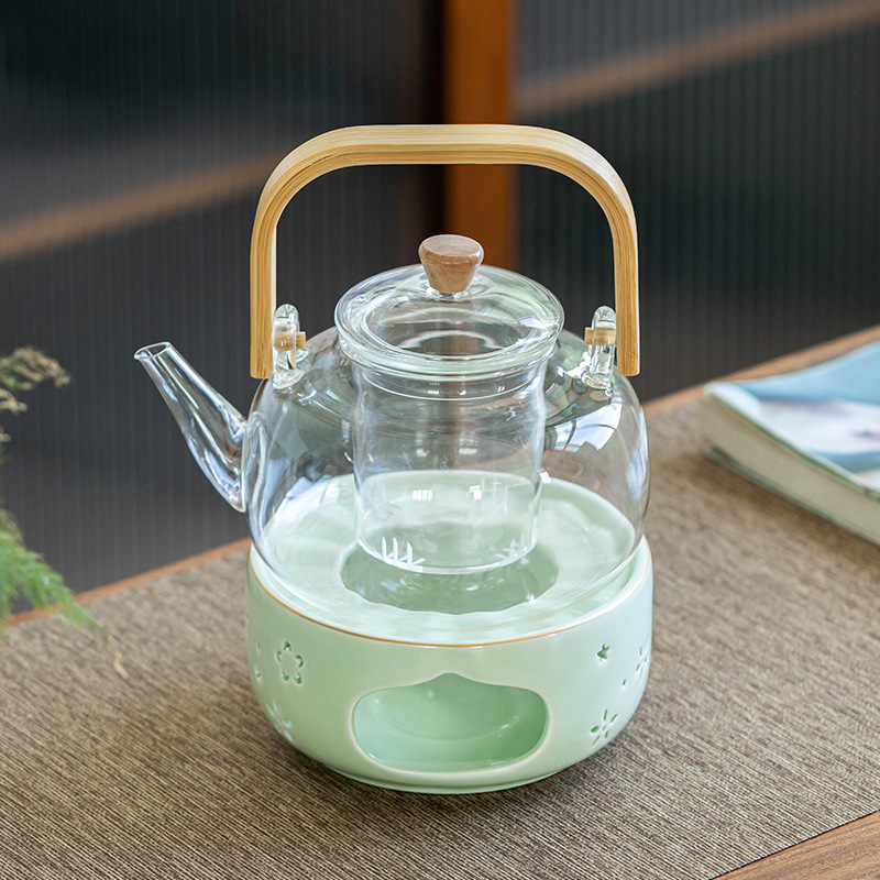 Large Cherry Blossom Tea Stove Candle Holder Tea Stove Flower Teapot Heating Insulation Stove Teapot Herbal Tea Ceramic Teapot