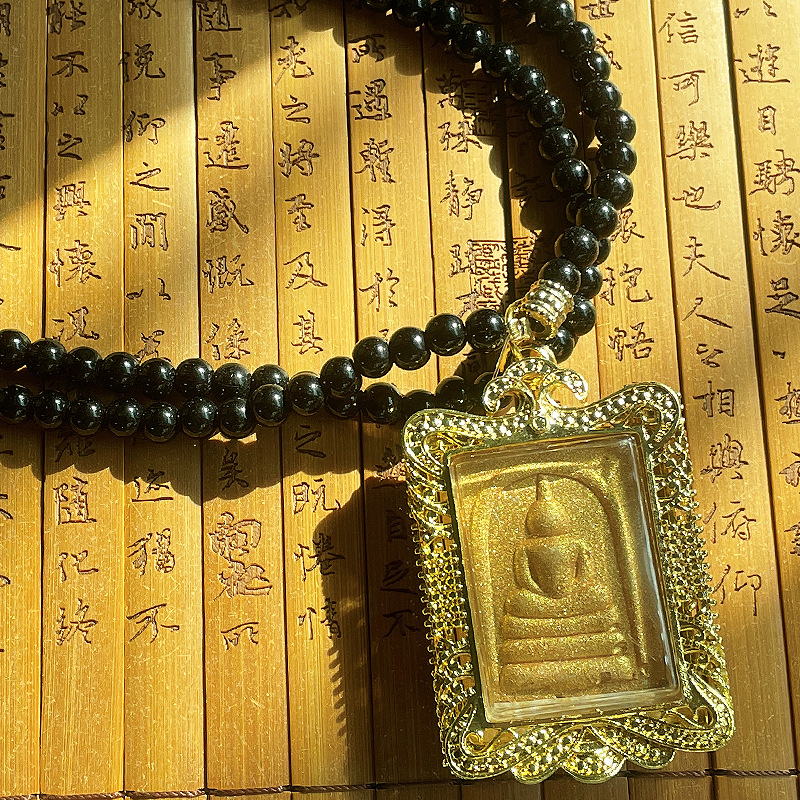 genuine goods Thailand Original Buddha Brand Universal Men's and Women's Hanging Chain Metal Alloy Electroplated Sand Gold Double-sided Carved Color Preservation Necklace