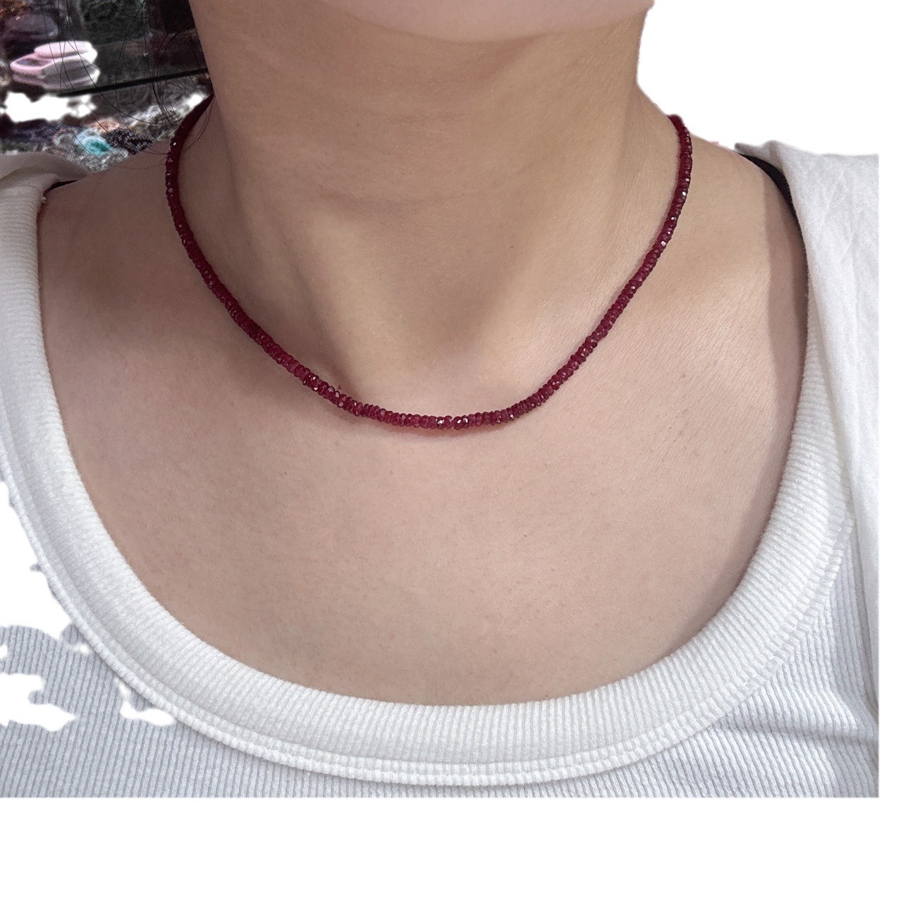 Factory wholesale ruby cut surface abacus beads long chain necklace ruby cut angle surface imported pigeon blood red treasure