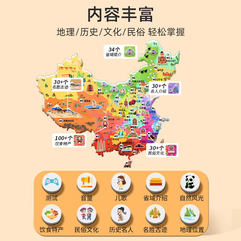 2024 Version Talking China World Map Audio Early Education Wall Chart Children's Voice Learning Toy