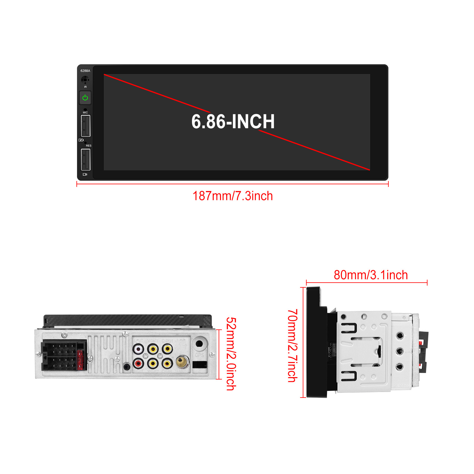 Universal 6.86-inch MP5 single-button player with/Wireless Carplay function car central control all-in-one machine