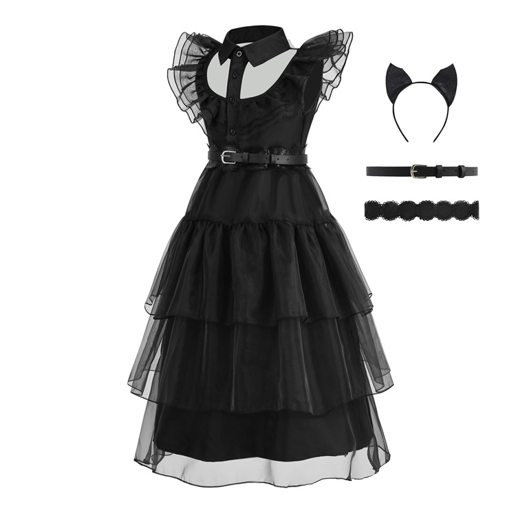 Черное платье Уэнсдэй Адамс, костюм для косплея, костюм семьи Адамс, танцевальное платье