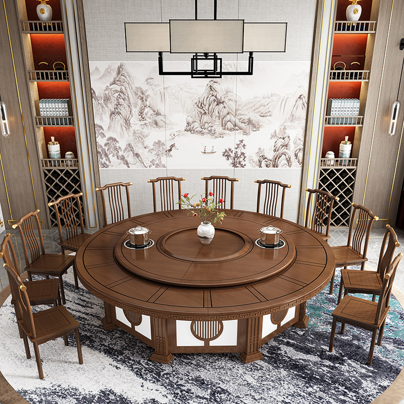 Hotel large round table electric dining table banquet restaurant Restaurant private room automatic rotating Chinese solid wood 16-person hot pot table