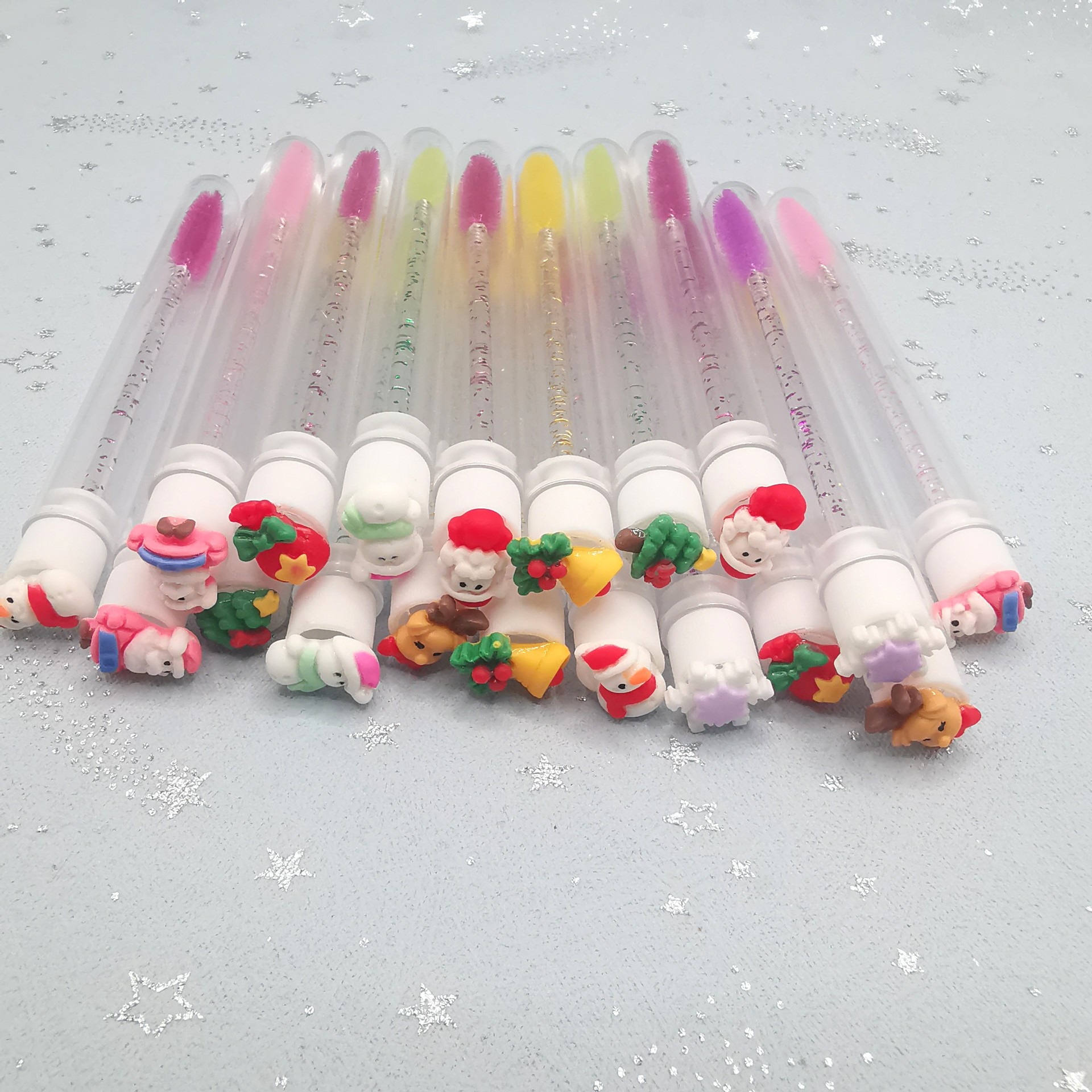 2024 Christmas Halloween Cartoon Test Tube Eyelash Brush Crystal Insert Transparent Tube Disposable Eyelash Brush