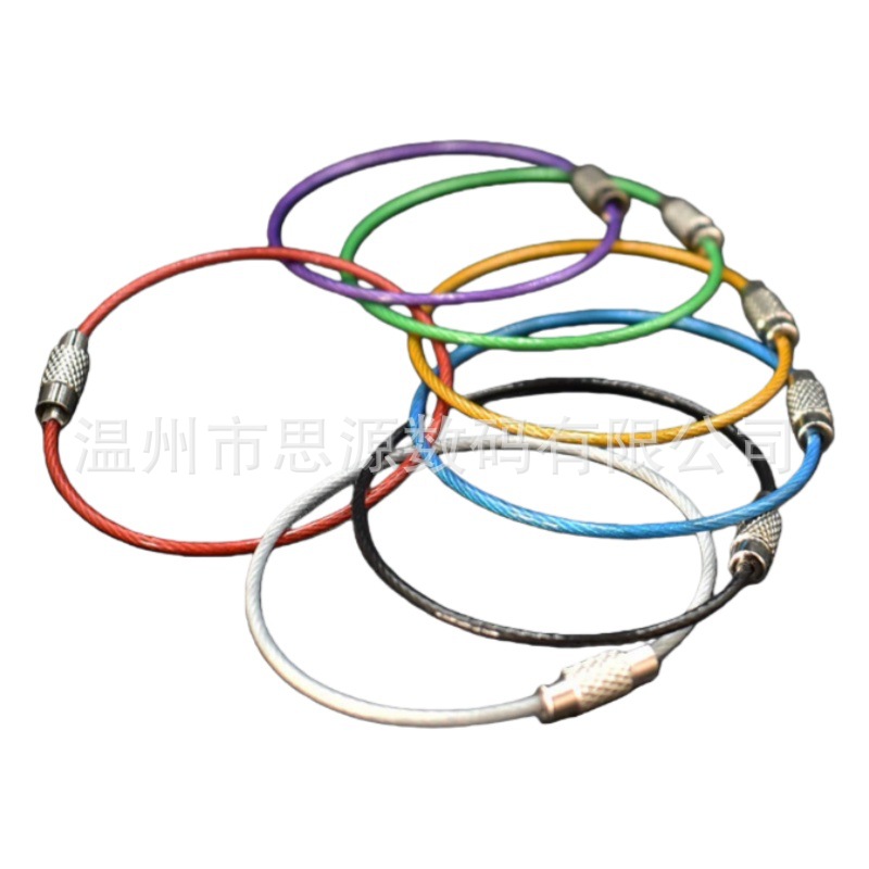 1.5X150Mm Color Coated Stainless Steel Wire Rope Keychain Metal Wire Ring Tag Hanging Buckle Steel Wire Lock Buckle