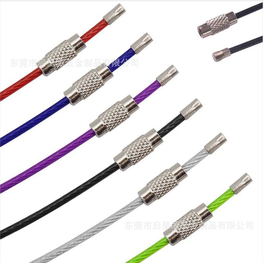 Factory Direct Sales Stainless Steel Wire Rope Lock Buckle Pvc Keychain Accessories Rainbow Color Key Ring Large Key Ring