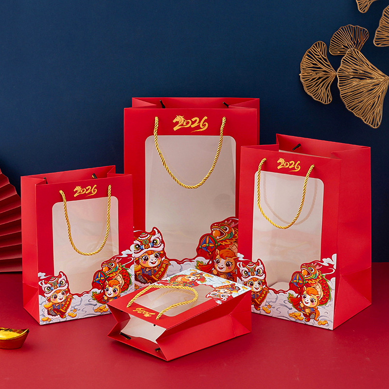 2026 Year of the Horse Transparent Window Gift Bag Doll Tote Bag New Year's Day Annual Meeting High-End Gift Bag Holiday Candy Bag