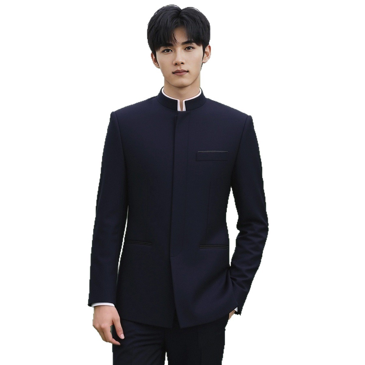 New Chinese Style Autumn and Winter New Stand Collar Suit Men's Groom Wedding Engagement Suit Hidden Button Zhongshan Slim Fit
