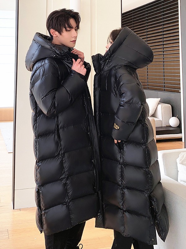 Thickened 2024 Northeast Travel Black Gold New Long Over-the-knee Down Jacket for Couple Men and Women