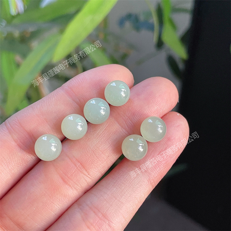 Live Supply of Natural Hetian Jade Jasper Round Bead Earrings, Green and White Jade Ice Clear Water Jade Beads Simple Earrings