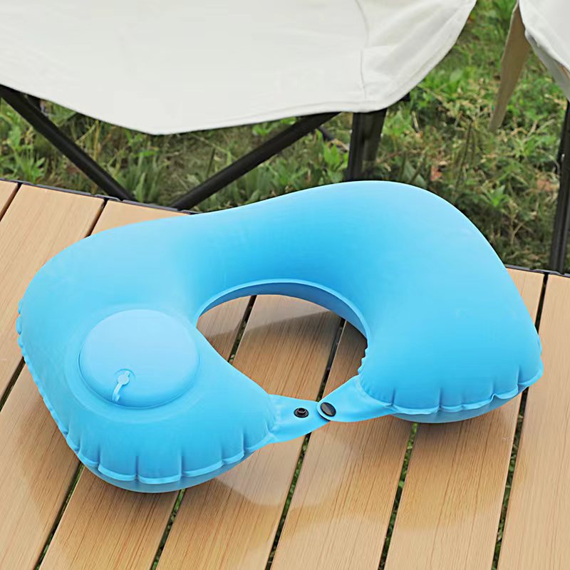 Pvc Flocked U-Shaped Push-Type Inflatable Pillow Portable Travel Neck Pillow Airplane Pillow Outdoor Neck Pillow Lightweight
