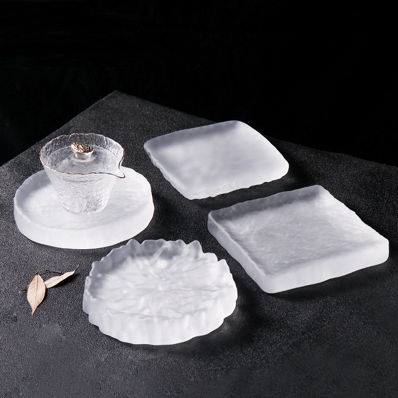 Ancient Japanese Style Glass Pot Bearing Tea Bearing Vintage Handmade Frosted Glass Dry Fortress Pot Pot Pot Pot Pad Small Tea Plate