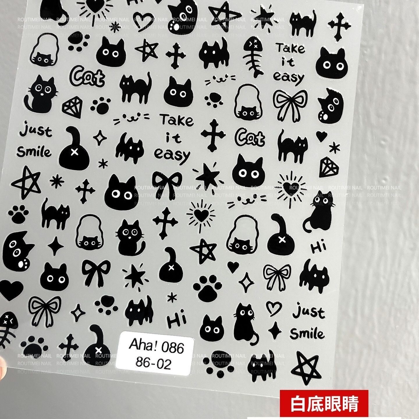 Модные мультяшные наклейки классическая черно-белая кошка новые милые наклейки для ногтей с изображением котенка