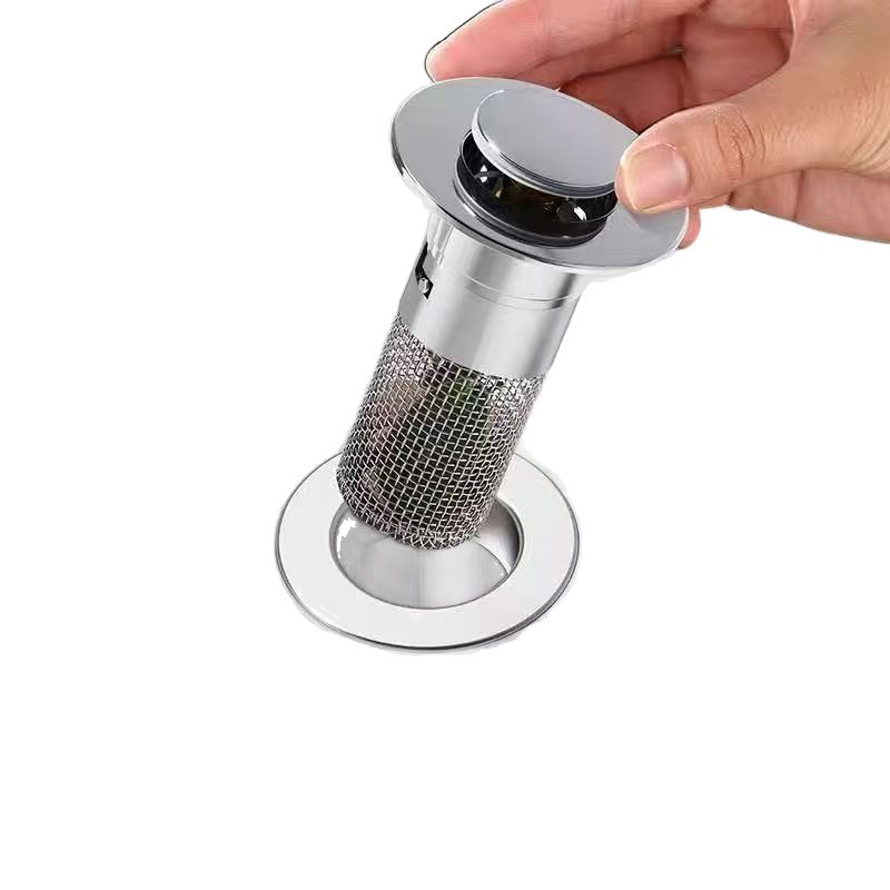 Cross-Border Sink Pop-Up Core Drain Press-Type Basin Universal Stainless Steel Pop-Up Core Filter Anti-Odor Drain