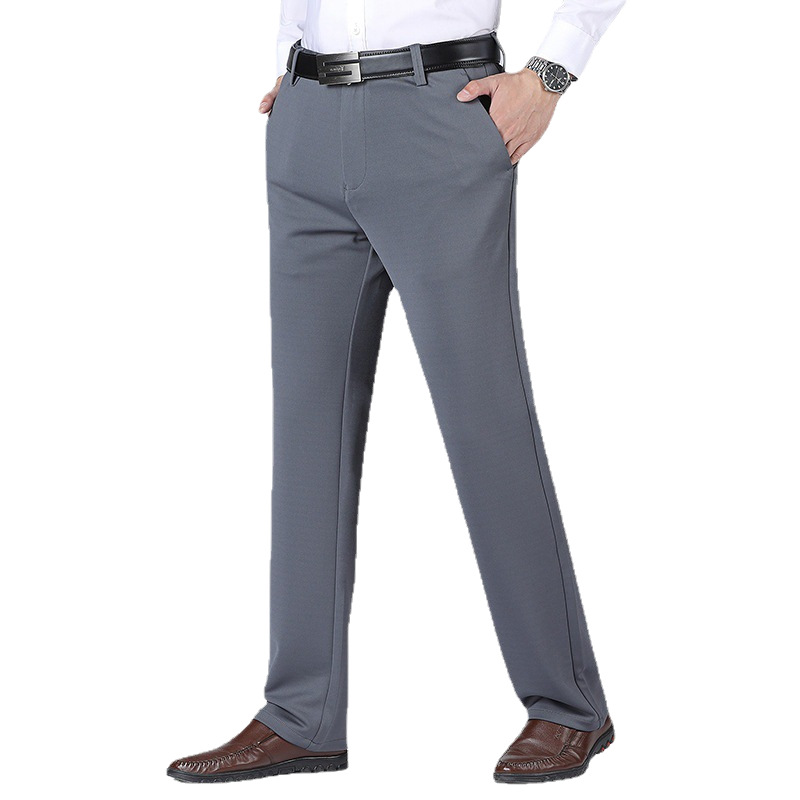 New Style Middle-Aged Men's Casual Long Pants, Thick Loose Straight-Leg High-Waisted Men's Trousers for Spring and Autumn, Dad's Dress Pants