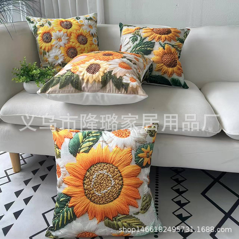 Temu Amazon Cross-Border Sunflower Retro Season Pillowcase Fresh Four-Piece Pillow Set